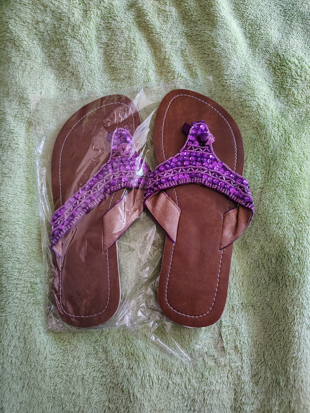 Beaded Purple Women's Thong Sandals